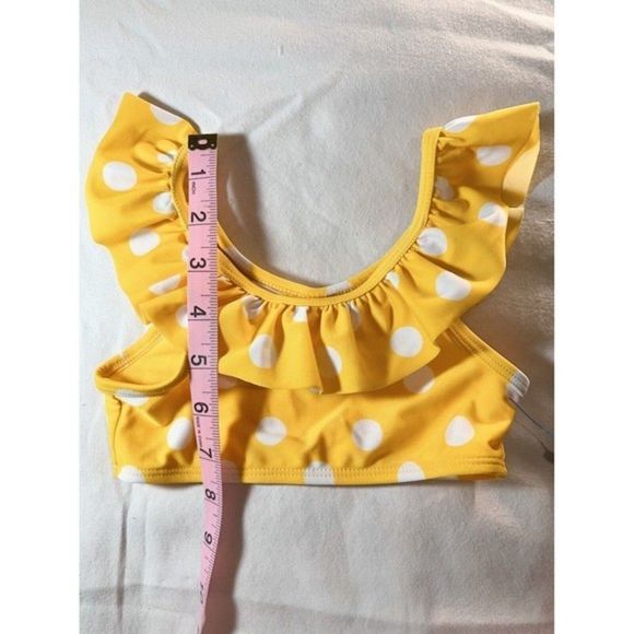 NWOT Cat &‎ Jack Girls Top Swimsuit Yellow w/ White Polka Dots Scrunch Size 2T - Picture 5 of 5